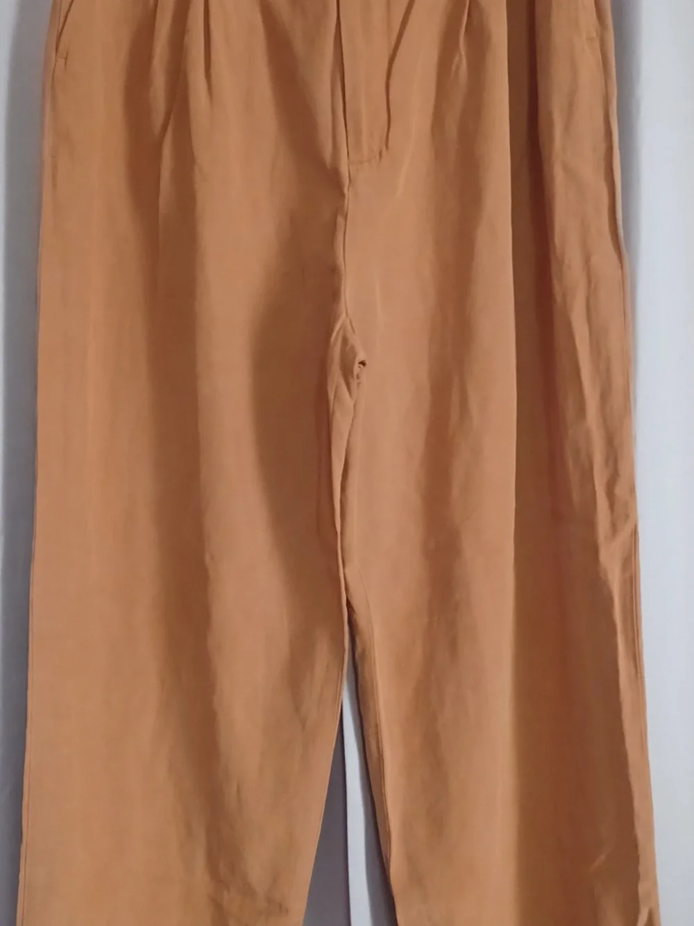 Zara Linen Blend Camel High-Waisted Pleated Front Tapered Trousers Women's M